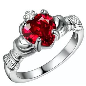 Silver Ruby Gemstone Claddagh Ring